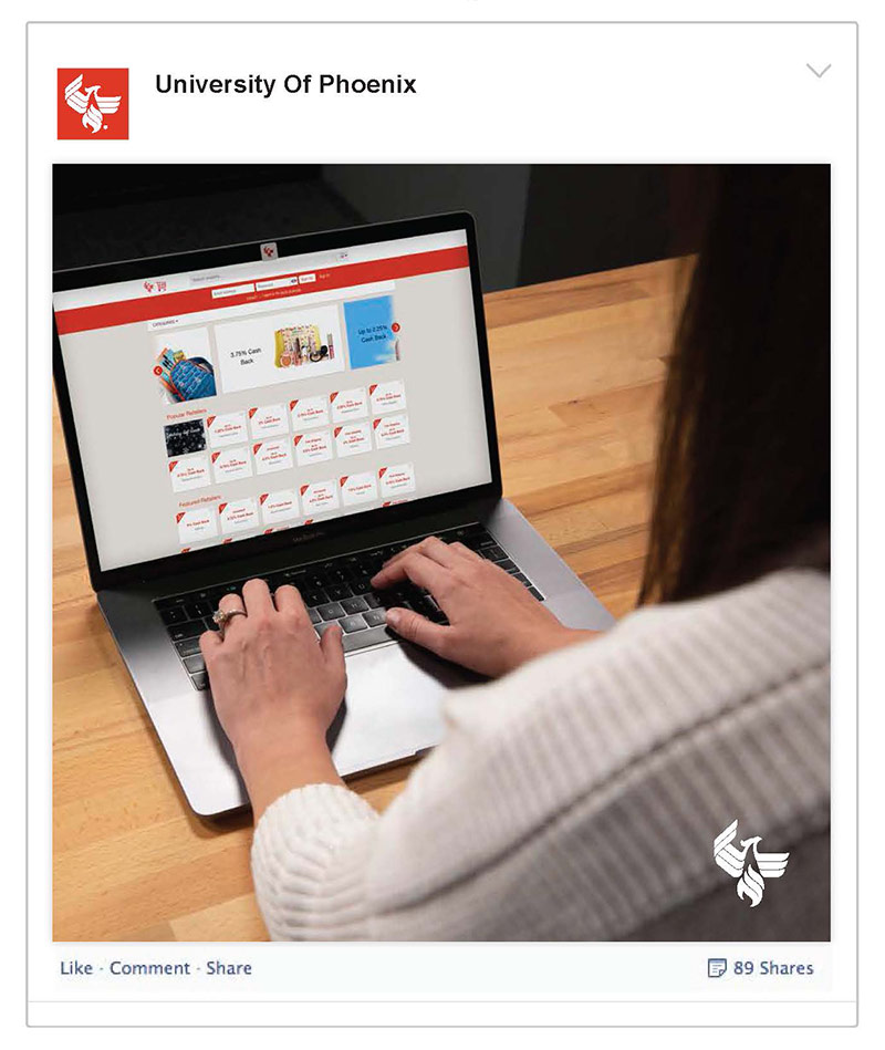 University of Phoenix Alumni Social Media Post Copywriting - Student Typing on Computer