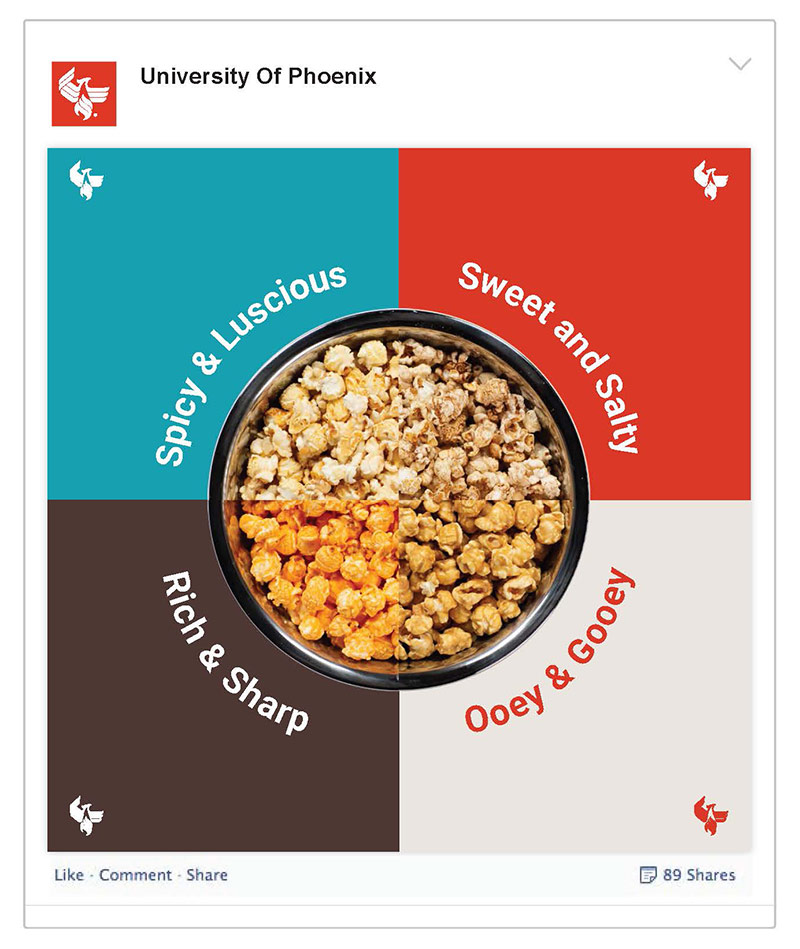 University of Phoenix Alumni Social Media Post Copywriting - Popcorn Flavors