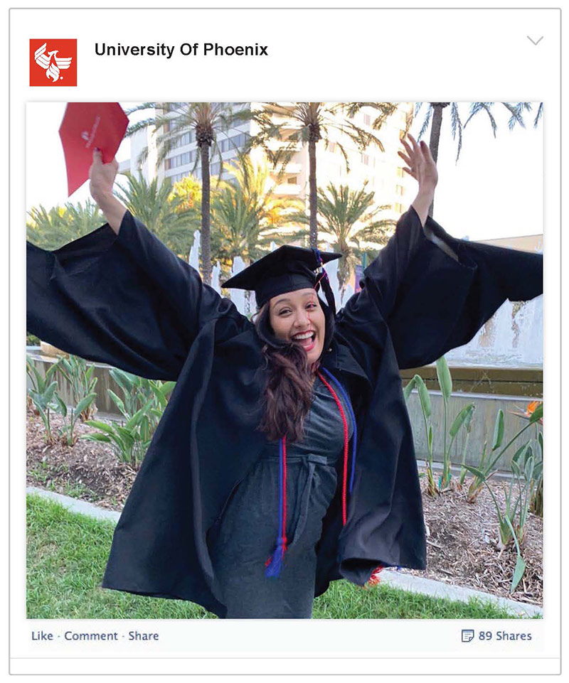 University of Phoenix Alumni Social Media Post Copywriting - Happy Graduate