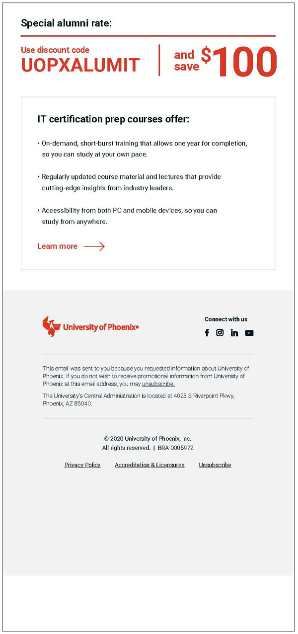 University of Phoenix Burst Email Copywriting