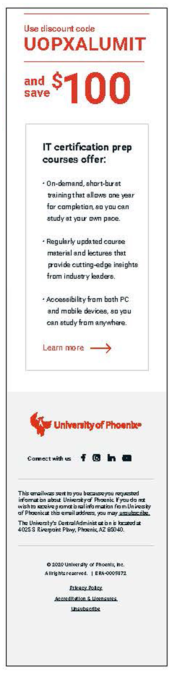 University of Phoenix Burst Email Copywriting